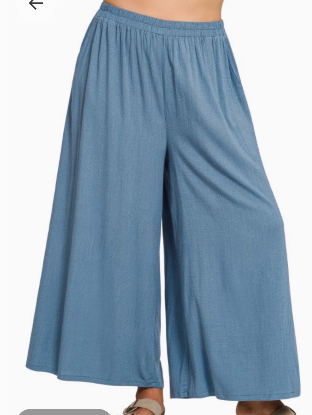 Zenana Outfitters Wide-Leg Pull-On Pants in Dusty Blue